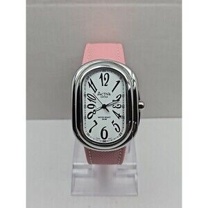 Activa Swiss Quartz Watch Oval 37mm Pink Strap 30M WR New Battery Womens Classic